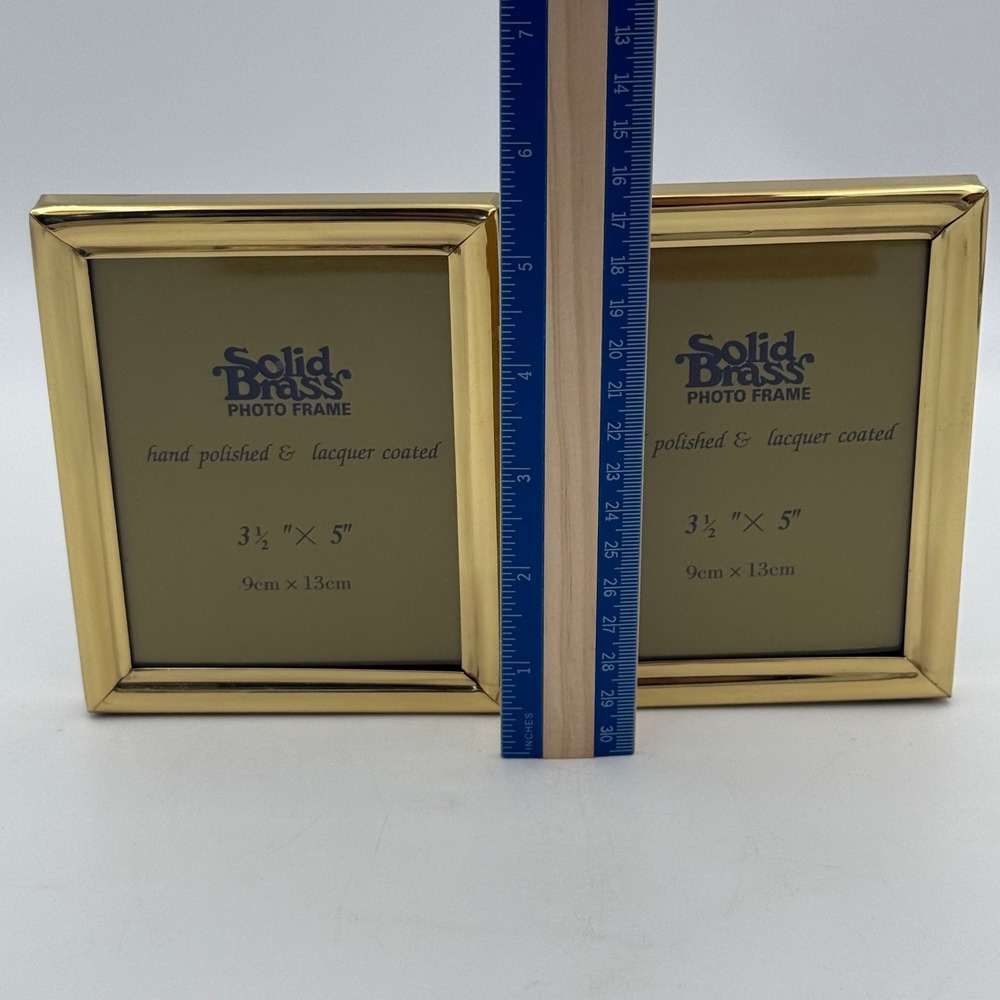 Solid Brass Double Photo Frame Hinged Folding Gold 3.5x5 Hand Polished Lacquer - Picture 5 of 5